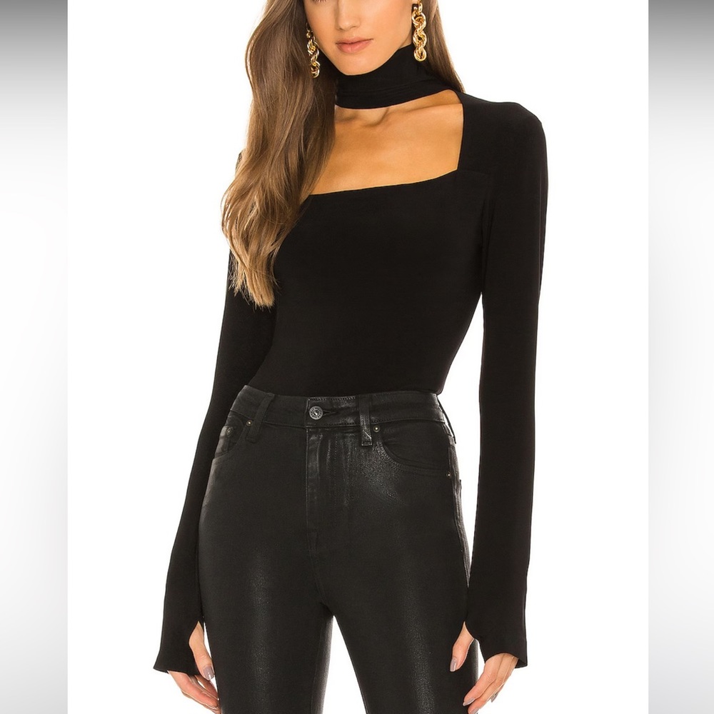 Norma Kamali Long Sleeve Sweetheart Turtle Top in Black
